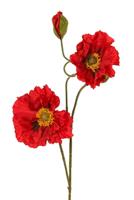 Papaver Meadow met 2 grote bloemen dia. 13/ 11 cm & 1 grote knop 7 cm geflockte steel 90 cm kunstbloem Top Art - Top art - thumbnail