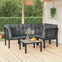 5-delige Loungeset poly rattan zwart en grijs - thumbnail