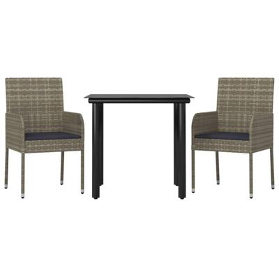 3-delige Tuinset met kussens poly rattan zwart en grijs