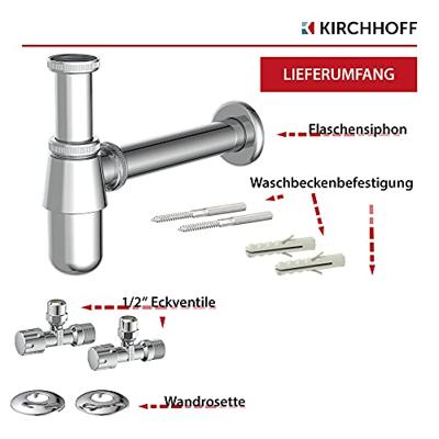 Kirchhoff Sifon set, 1 1/4" (5/4") x 32 mm, met bevestiging en 2x haakse-kraan - 98800004
