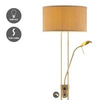 Moderne vloerlamp Up - 2-lichts staande lamp met Linnen kap - Brons - 40/40/170cm - met E27 + G9 lichtbron 7W 1076LM - Warm wit licht - Dimbaar - Met draaischakelaar - Geschikt voor woonkamers en slaapkamers - thumbnail