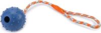 Rubberen bal met bel aan koord hondenspeeltje blauw 30 cm - thumbnail