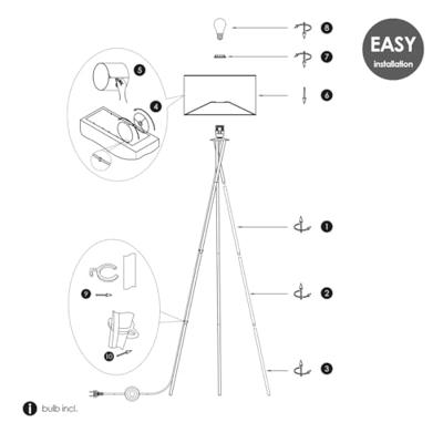 Moderne Vloerlamp - Metalen Staande lamp met wit stoffen Lampenkap - 53/53/138cm - Inclusief LED E27 Lichtbron 9W 806Lm - met Voetschakelaar - voor Woonkamer en Slaapkamer