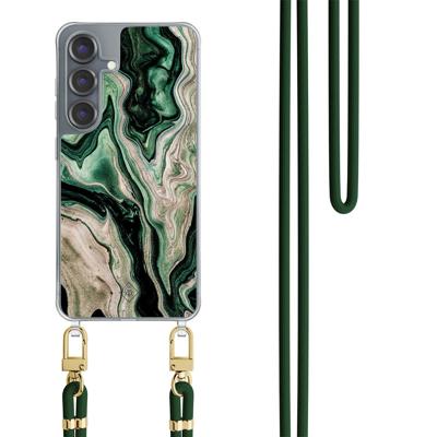 Samsung Galaxy S25 hoesje met groen koord - Green waves