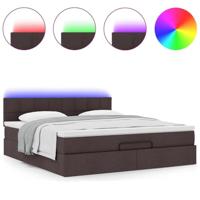 Ottoman bed met matras en LED's 160x200cm stof donkerbruin - thumbnail