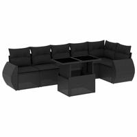 7-delige Loungeset met kussens poly rattan zwart - thumbnail