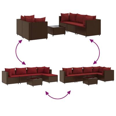 6-delige Loungeset met kussens poly rattan bruin