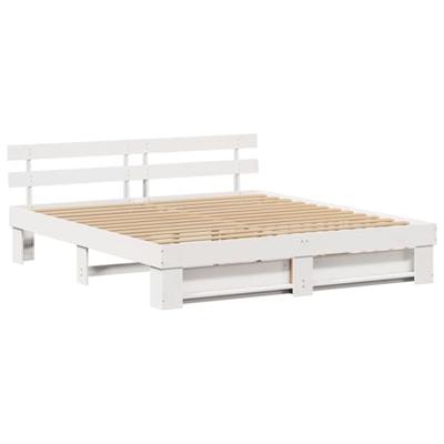 Bedframe met hoofdeinde Wit 200 x 200 cm Massief grenenhout Bedframe met hoofdeinde Wit 200 x 200 cm Massief grenenhout
