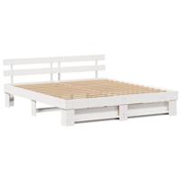 Bedframe met hoofdeinde Wit 200 x 200 cm Massief grenenhout - thumbnail