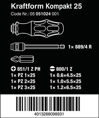 Wera schroevendraaier set "kraftform kompakt 25" screwdriver set w.bag kraftform, 8 pcs. - thumbnail
