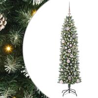 VidaXL Kunstmatige slanke kerstboom met 150 led groen en wit 150 cm - thumbnail