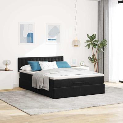 Ottoman bed met matras en LED's 140x190cm fluweel zwart - thumbnail