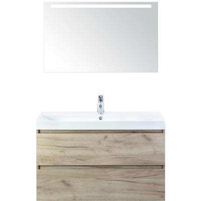 Maxx XL Badmeubelset 100 cm - Craft Oak - Wastafel Just 1 Kraangat met LED Spiegel