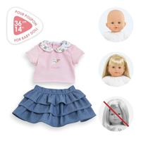 Corolle rok met ruches en t-shirt voor babypop, 36cm. - thumbnail