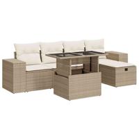 6-delige Loungeset met kussens poly rattan beige - thumbnail
