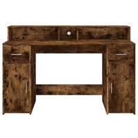 Bureau met LED-verlichting 140x55x91 cm hout gerookt eikenkleur - thumbnail