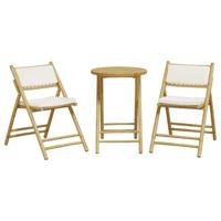 3-delige Bistroset inklapbaar met kussens bamboe crèmewit - thumbnail