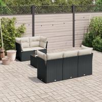 6-delige Loungeset met kussens poly rattan zwart - thumbnail