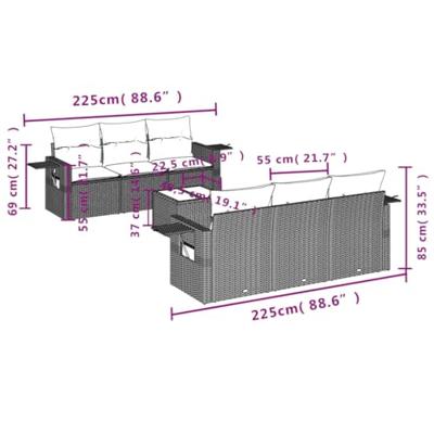7-delige Loungeset met kussens poly rattan beige