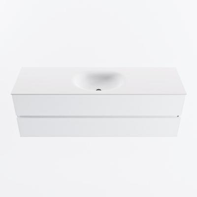 MONDIAZ VICA 150cm badmeubel onderkast Talc 2 lades. Wastafel MOON midden zonder kraangat, kleur Talc.