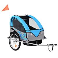 VidaXL Fietstrailer en kinderwagen 2-in-1 blauw en grijs - thumbnail