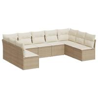 9-delige Loungeset met kussens poly rattan beige - thumbnail