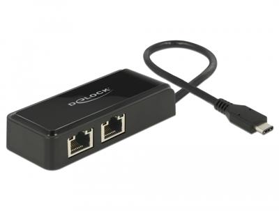 DeLOCK 63927 kabeladapter/verloopstukje USB 3.1 Gen 1 Type-C 2x RJ-45 Zwart