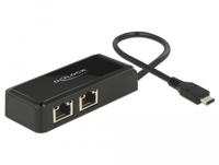 DeLOCK 63927 kabeladapter/verloopstukje USB 3.1 Gen 1 Type-C 2x RJ-45 Zwart - thumbnail