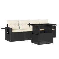 5-delige Loungeset met kussens poly rattan zwart - thumbnail