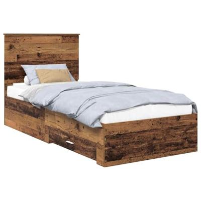 Bedframe met hoofdeinde Oudhout 90 x 200 cm Bewerkt hout