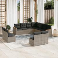 11-delige Loungeset met kussens poly rattan grijs - thumbnail