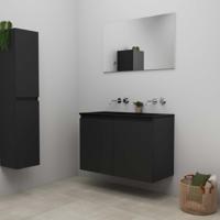 On-Line Badkamermeubelset - 100 cm - Bouwpakket - Greeploze Ladestructuur - Acryl Wastafel - zonder Kraangat - Spiegel - Mat Zwart - thumbnail