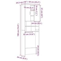 VidaXL Wasmachinekast 64x25,5x190 cm zwart eikenkleur - thumbnail