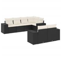 7-delige Loungeset met kussens poly rattan zwart - thumbnail