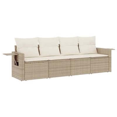 5-delige Loungeset met kussens poly rattan beige
