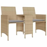 Tuinbank 2-zits met tafel en voetenbanken poly rattan beige - thumbnail