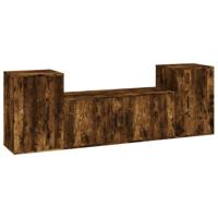 3-delige Tv-meubelset bewerkt hout gerookt eikenkleurig - thumbnail