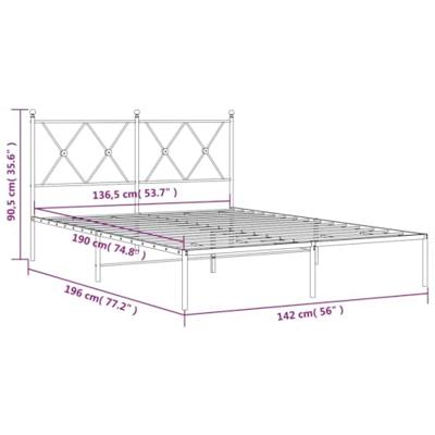 Bedframe met hoofdbord metaal zwart 135x190 cm