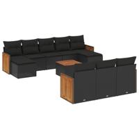 11-delige Loungeset met kussens poly rattan zwart - thumbnail
