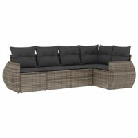 6-delige Loungeset met kussens poly rattan grijs - thumbnail