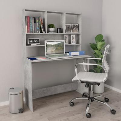 VidaXL Bureau met schappen 110x45x157 cm bewerkt hout betongrijs