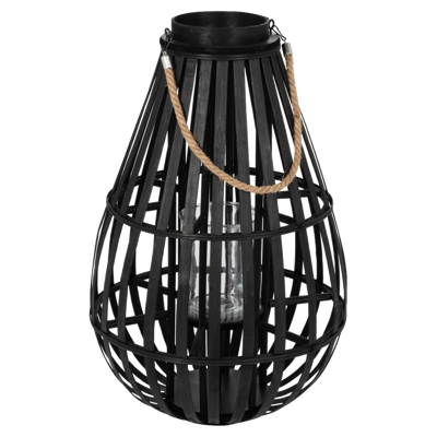 J-Line lantaarn Druppelvorm - bamboe - zwart - small