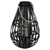 J-Line lantaarn Druppelvorm - bamboe - zwart - small - thumbnail