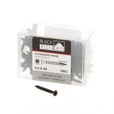 Blackline Scharnierschroef Hcp Zwart Pk-8Mm Torx TX20 +Snijpunt 4.5X40 | 100 stuks - 6904.30.14540 Blackline Scharnierschroef Hcp Zwart Pk-8Mm Torx TX20 +Snijpunt 4.5X40 | 100 stuks - 6904.30.14540