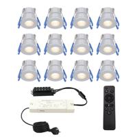 Complete set met 12 Milano inbouwspots 12V - IP65 waterdicht - 2700K warm wit - 3 Watt 200 lumen - RVS - Verandaverlichting - Dimbaar - met afstandsbediening - thumbnail