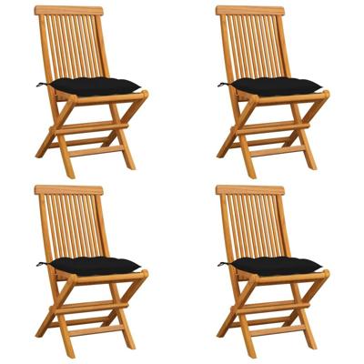 Tuinstoelen 4 st met zwarte kussens massief teakhout