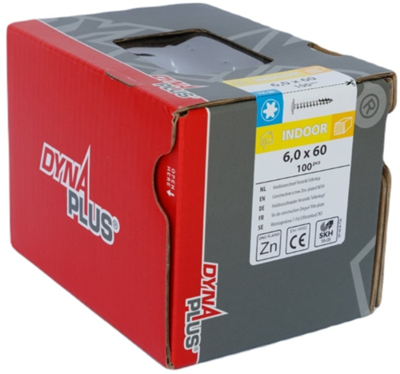 Dynaplus houtbouwschroef verzinkt tellerkop voldraad +snijpunt torx tx30 6.0x60 | 100 stuks - 0286.01.50001 Dynaplus houtbouwschroef verzinkt tellerkop voldraad +snijpunt torx tx30 6.0x60 | 100 stuks - 0286.01.50001