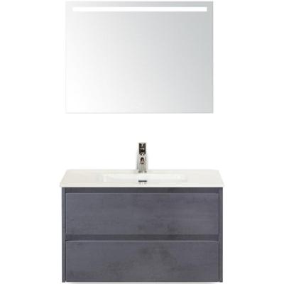 Dante Badmeubelset 80 cm - Beton Antraciet - Keramische Wastafel Wit Cover met Sence Spiegel