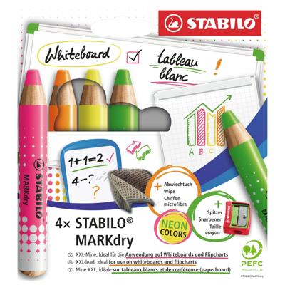Whiteboardpotlood stabilo markdry 4st neon kleuren | 10 stuks