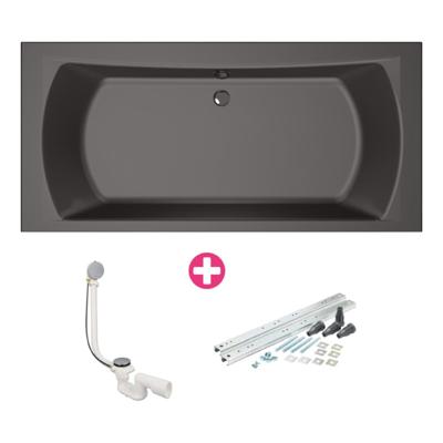 Xenz Robijn Duobad - 180x80x48 - afvoer Midden - acryl - antraciet 6987-05